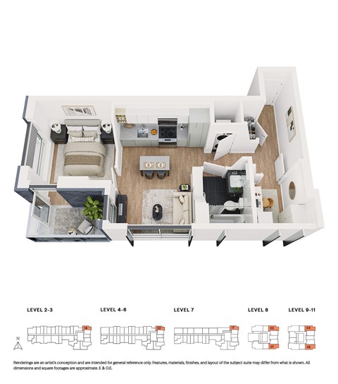 Floor plan for 1 bed, 1 bath, 472 sqft
